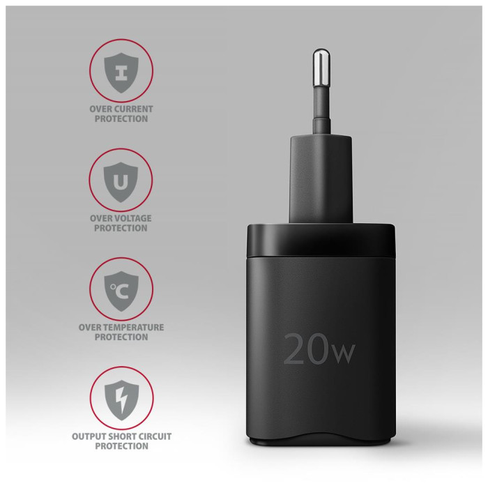 Зарядний пристрій AXAGON 1xUSB QC3.0 + 1xUSB-C PD20W black (ACU-PQ20)