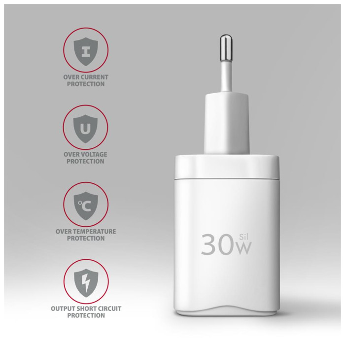 Зарядний пристрій AXAGON 1xUSB QC4.0 + 1xUSB-C PD30W PPS white (ACU-PQ30W)