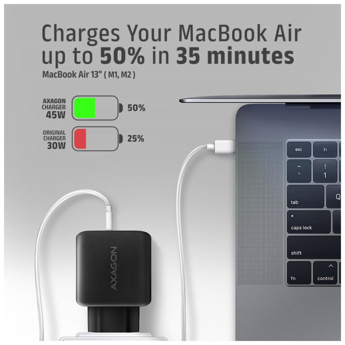 Зарядний пристрій AXAGON 1xUSB QC4.0 + 1xUSB-C PD45W PPS black (ACU-PQ45)