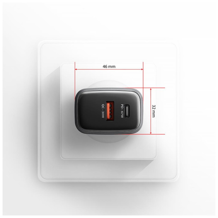Зарядний пристрій AXAGON 1xUSB-C PD67W + 1xUSB QC4+ PPS gray (ACU-PQ67)