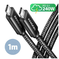 Дата кабель USB-C to USB-C 1.0m USB 2.0 PD 240W 5A black AXAGON (BUCM2-CM10AB)