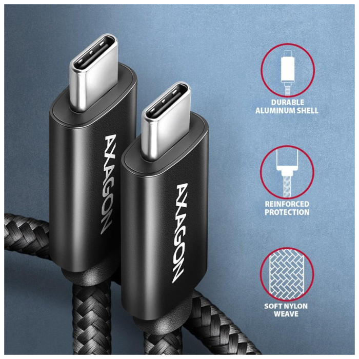 Дата кабель USB-C to USB-C 2.0m USB 2.0 PD 240W 5A black AXAGON (BUCM2-CM20AB)