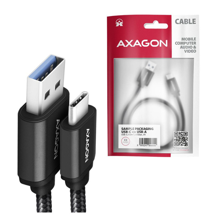 Дата кабель USB 3.2 AM to USB-C 2.0m black AXAGON (BUCM3-AM20AB)