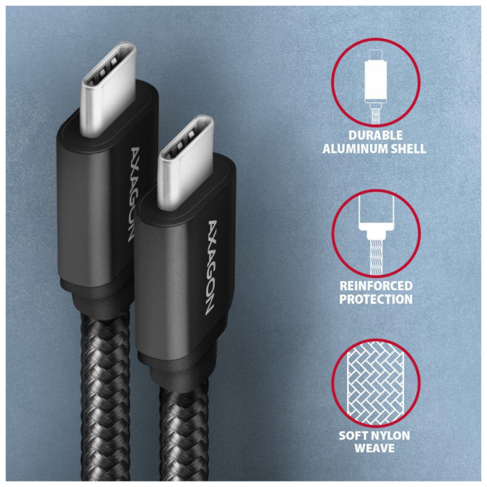 Дата кабель USB-C to USB-C 1.0m v3.2 Gen 1 PD 60W 3A black AXAGON (BUCM3-CM10AB)