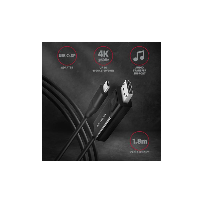 Кабель мультимедійний USB-C to DisplayPort M 1.8m 4K60Hz black AXAGON (RVC-DPC)