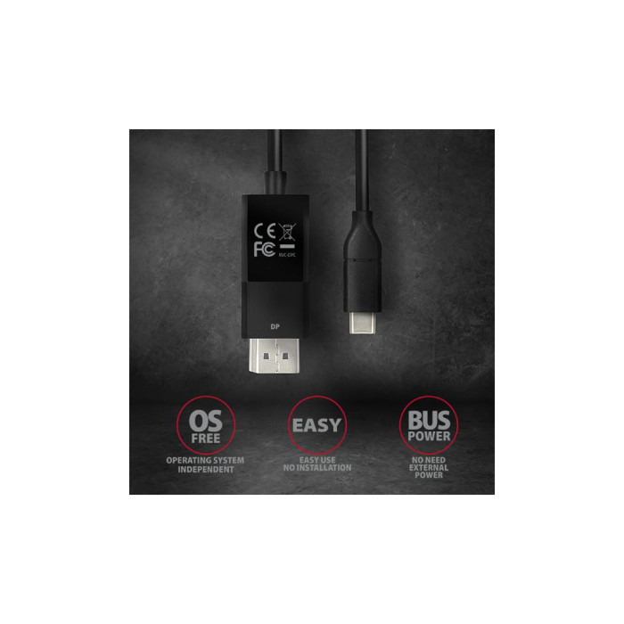 Кабель мультимедійний USB-C to DisplayPort M 1.8m 4K60Hz black AXAGON (RVC-DPC)