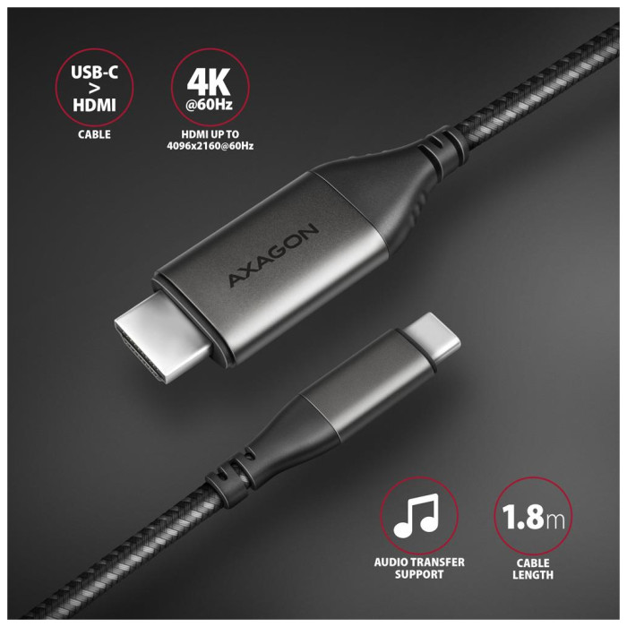 Кабель мультимедійний USB-C to HDMI M 1.8m black AXAGON (RVC-HI2MC)