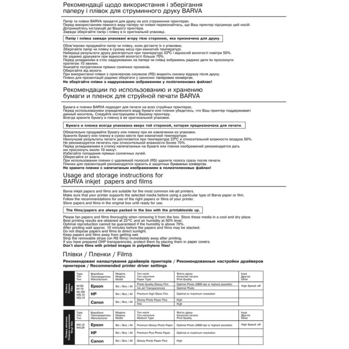 Плівка для друку Barva A4 Vinyl (IF-NVL20-T01)