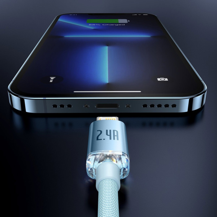 Дата кабель USB 2.0 AM to Lightning 2.0m 2.4A sky blue Baseus (CAJY001203)
