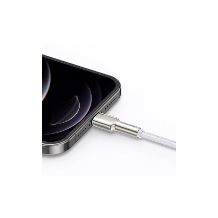 Дата кабель USB 2.0 AM to Lightning 1.0m Cafule Series Metal 2.4A White Baseus (CALJK-A02)