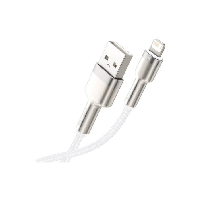 Дата кабель USB 2.0 AM to Lightning 1.0m Cafule Series Metal 2.4A White Baseus (CALJK-A02)