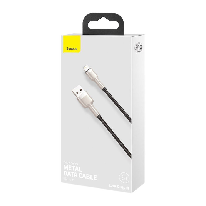 Дата кабель USB 2.0 AM to Lightning 2.0m 2.4A metal black Baseus (CALJK-B01)