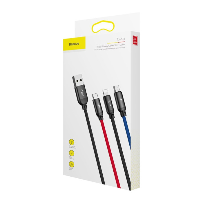 Дата кабель USB 2.0 AM to Lightning + Micro 5P + USB-C 1.2m 5A black Baseus (CAMLT-BSY01)