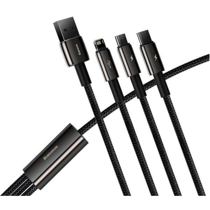 Дата кабель USB 2.0 AM to Lightning + Micro 5P + Type-C 1.5m 3.5A black Baseus (CAMLTWJ-01)