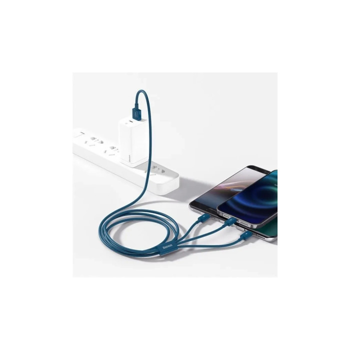 Дата кабель USB 2.0 AM to Lightning + Micro 5P + Type-C 1.5m 3.5A blue Baseus (CAMLTYS-03)