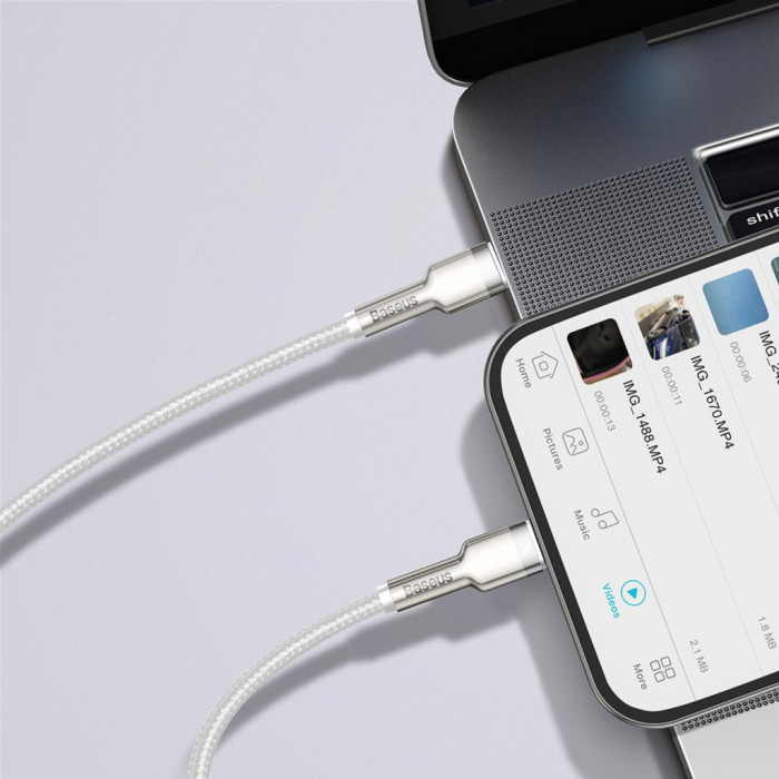 Дата кабель USB-C to Lightning 2.0m Cafule Metal PD 20W white Baseus (CATLJK-B02)