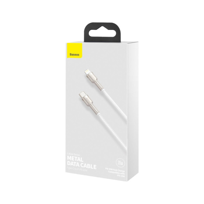Дата кабель USB-C to Lightning 2.0m Cafule Metal PD 20W white Baseus (CATLJK-B02)