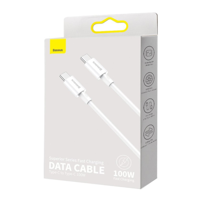 Дата кабель USB-C to USB-C 2.0m 100W white Baseus (CATYS-C02)