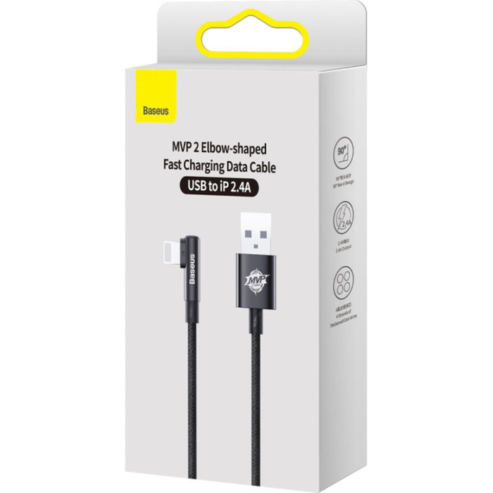 Дата кабель USB 2.0 AM to Lightning 1.0m 2.4A 90° corner black Baseus (CAVP000001)