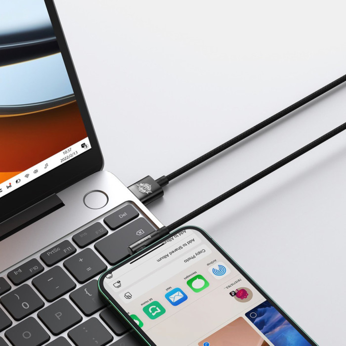 Дата кабель USB 2.0 AM to Lightning 2.0m 2.4A 90° corner black Baseus (CAVP000101)