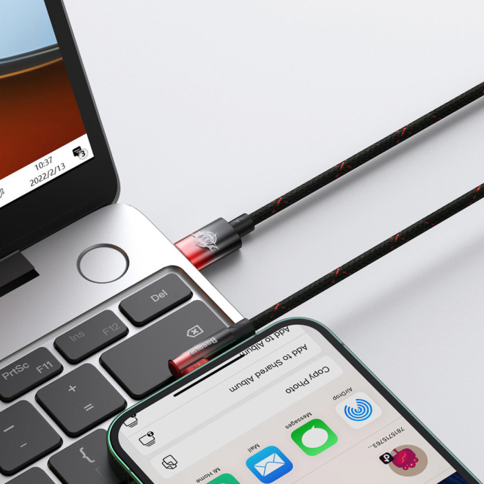 Дата кабель USB-C to Lightning 1.0m 20W 90° corner black/red Baseus (CAVP000220)