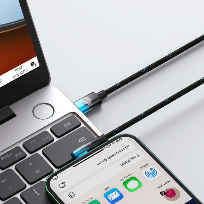 Дата кабель USB-C to Lightning 1.0m 20W 90° corner black/blue Baseus (CAVP000221)