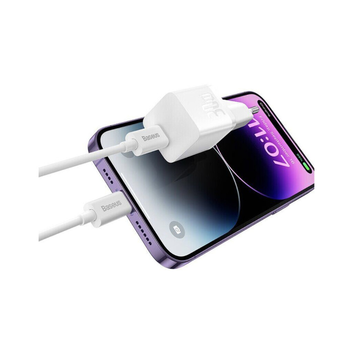Зарядний пристрій Baseus 1xUSB-C 30W GaN5 white (CCGN070502)