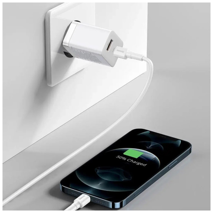 Зарядний пристрій Baseus 1xUSB-C 30W + 1xUSB white (CCSUPP-E02)