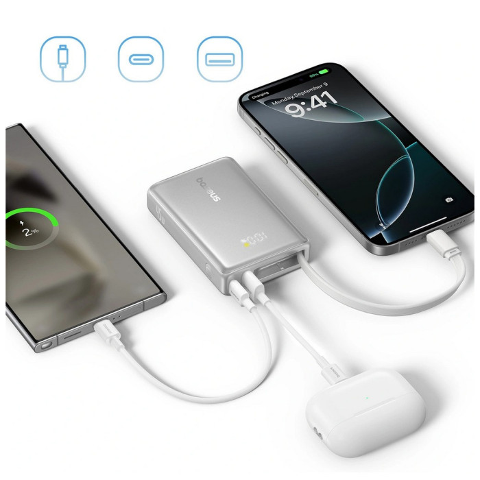 Батарея універсальна Baseus PicoGo 10000mAh 45W PD, QC, Galaxy Natural Titanium (P10076803853-00)