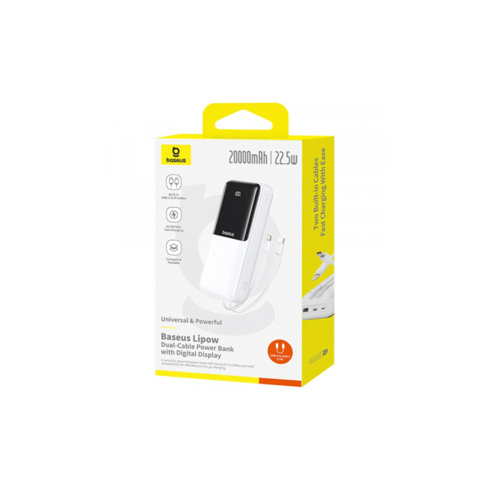 Батарея універсальна Baseus Lipow 20000mAh 22,5W PD, QC/3.0, White (P10079102213-00)
