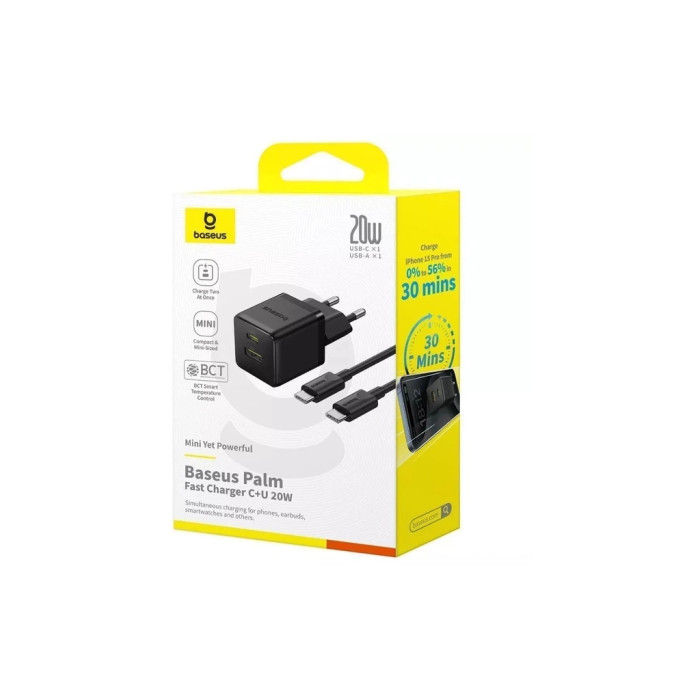Зарядний пристрій Baseus 1xUSB-C PD20W + 1xUSB + cable USB-C to USB-C white (P10111608113-01)