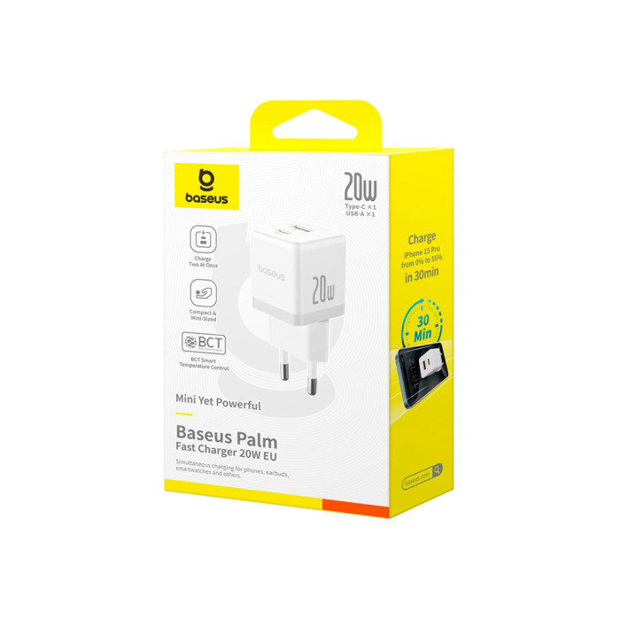 Зарядний пристрій Baseus Palm Fast Charger C+U 20W moon white (P10111608213-00)