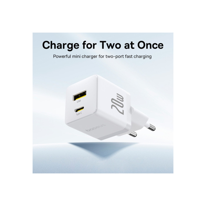 Зарядний пристрій Baseus Palm Fast Charger C+U 20W moon white (P10111608213-00)