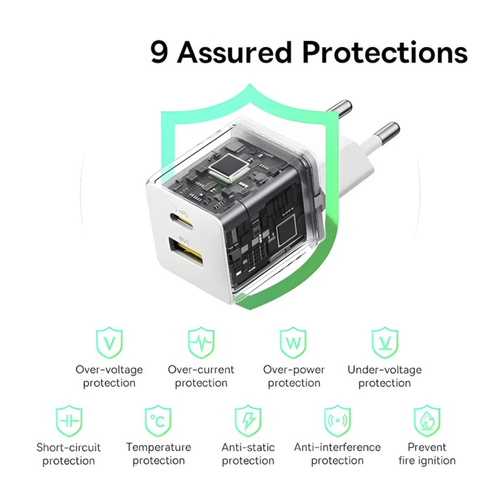 Зарядний пристрій Baseus 1xUSB-C 20W + 1xUSB white + cable USB-C to USB-C 60W 1.0m (P10111608213-01)