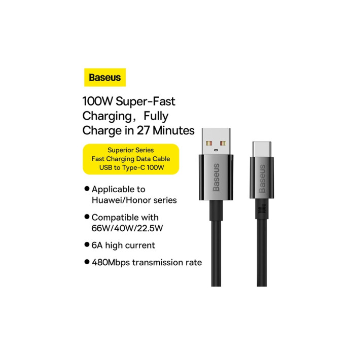 Дата кабель USB 2.0 AM to USB-C 1.0m Superior Fast Charging 100W cluster black Baseus (P10320102114-00)