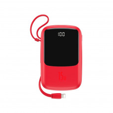 Батарея універсальна Baseus QPow 10000mAh 15W, USB-C, USB-A, out.:3A, with cable to Lightning, red (PPQD-B09)