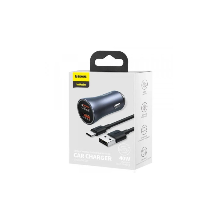 Зарядний пристрій Baseus 2xUSB QC3.0 + cable USB to USB-C 40W Golden Contactor Pro dark gray (TZCCJD-A0G)