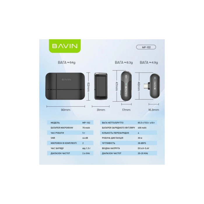 Мікрофон BAVIN MP-102 Type-C Black (MP-102 BK)