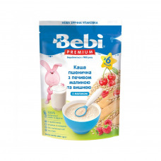 Дитяча каша Bebi Premium молочна пшенична з печивом малиною та вишнею +6 міс. (1105076)