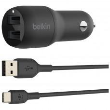 Зарядний пристрій Belkin Car Charger (24W) Dual USB-A, USB-A - USB-C, 1m, black (CCE001BT1MBK)