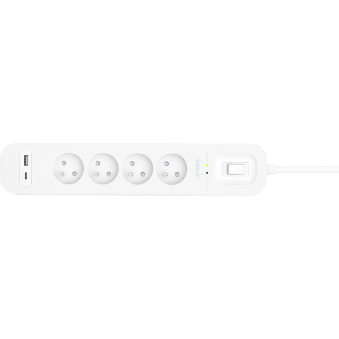 Мережевий фільтр живлення Belkin 4хТипE, 16А, USB-A/USB-C 18Вт, 2м (SRB001CA2M)