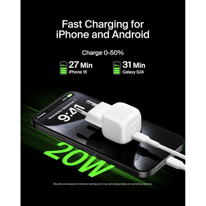 Зарядний пристрій Belkin USB-C PD20W PPS white (WCA009KQWH)
