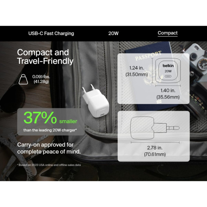 Зарядний пристрій Belkin USB-C PD20W PPS white (WCA009KQWH)