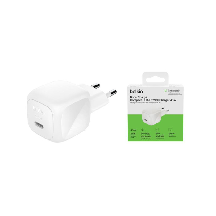 Зарядний пристрій Belkin USB-C PD45W PPS white (WCA013KQWH)