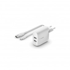 Зарядний пристрій Belkin Home Charger (24W) DUAL USB 2.4A, USB-C cable 1m, white (WCE001VF1MWH)