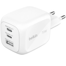 Зарядний пристрій Belkin 2xUSB-C + 1xUSB PD70W PPS GaN white (WCH018HQWH)