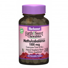 Вітамін Bluebonnet Nutrition Метилкобаламін (В12) 1000мкг, Смак Малини, Earth Sweet Chewa (BLB-00441)