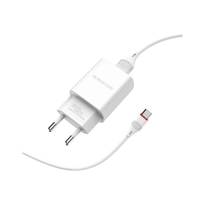 Зарядний пристрій BOROFONE BA20A USB 10.5W + cable USB to USB-C white (6931474700742)