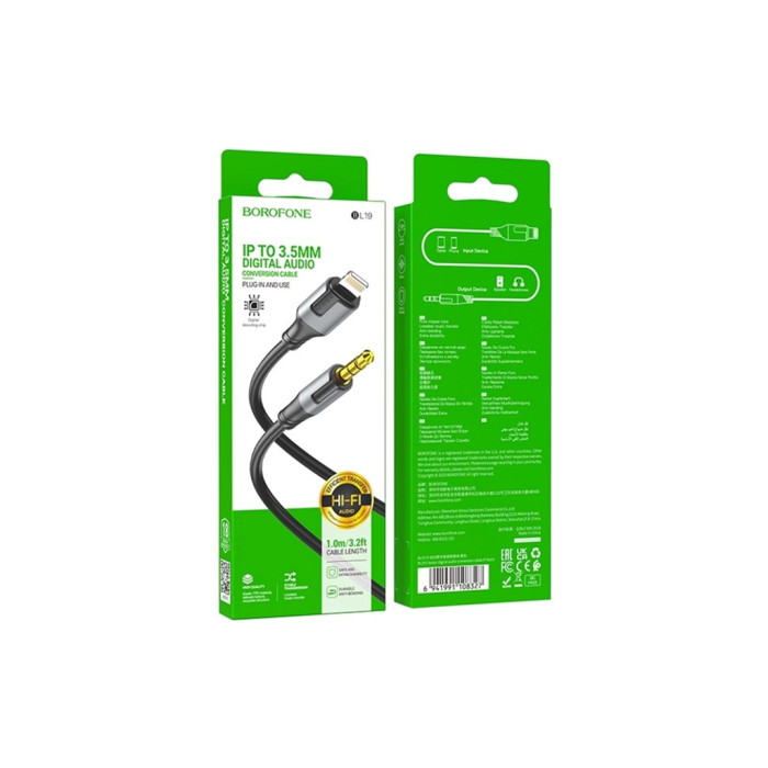 Кабель мультимедійний Lightning to 3.5mm M 1.0m black BOROFONE (6941991108327)