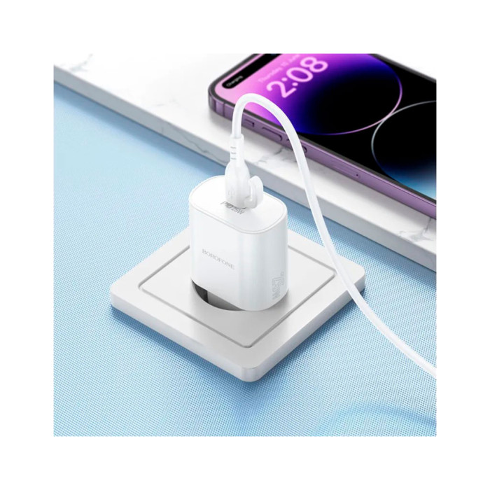 Зарядний пристрій BOROFONE BA82A Platinum USB-C PD25W + cable USB-C to USB-C White (6941991112270)